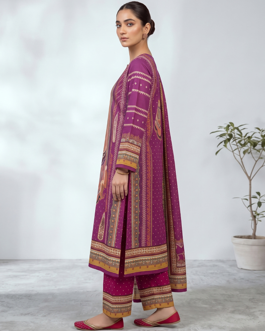 MAGENTA HERITAGE PRINTED 3 - PIECE SUIT