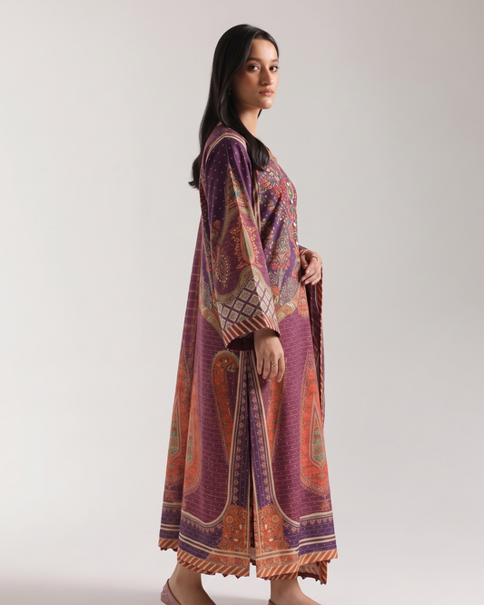 PLUM PAISLEY PRINTED 3 - PIECE SUIT