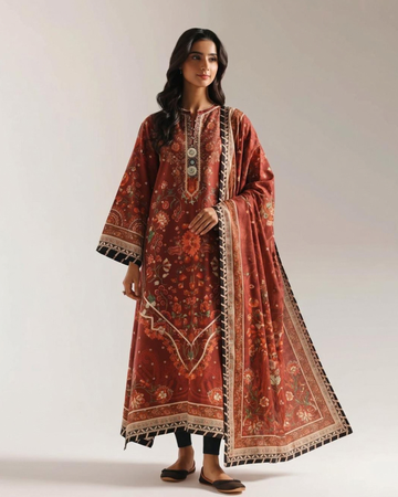 BURNT SIENNA PRINTED 2 & 3 PIECE SUIT
