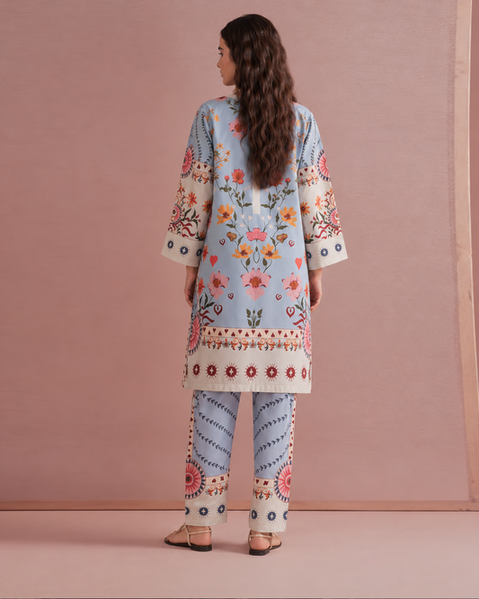 BLUE FOLKLORE PRINTED 2-PIECE SUIT