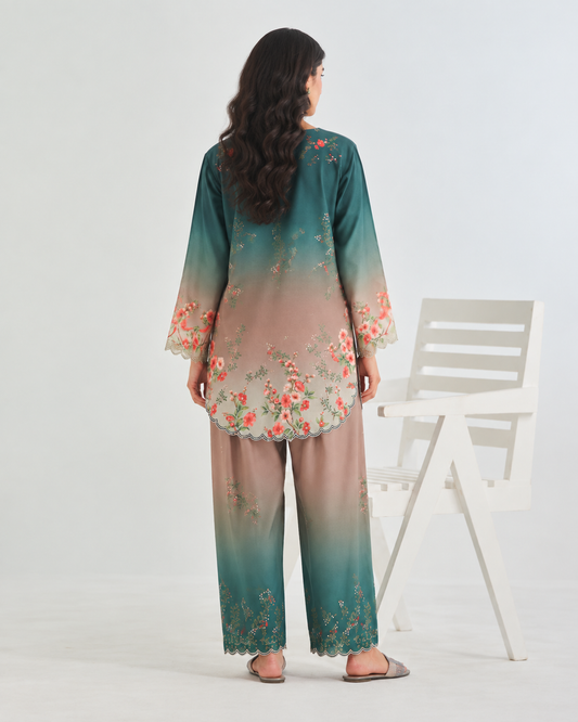 TEAL BLOOM PRINTED 2-PIECE SUIT