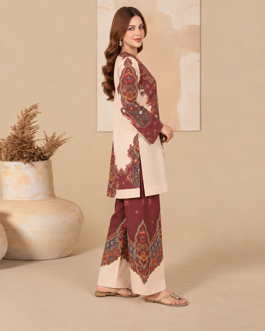 MAROON HERITAGE PRINTED  2-PIECE SUIT