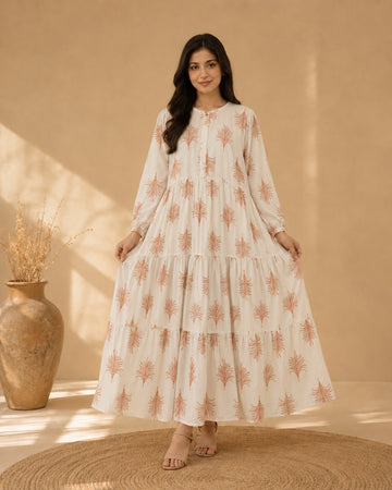 Printed Cotton – Ivory & Sand Beige