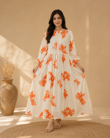 Printed Cotton – Ivory & Sunset Orange
