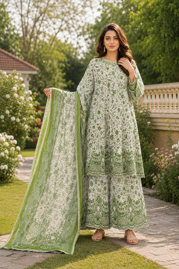 Bana Dora 3 Piece Frock – Olive Green