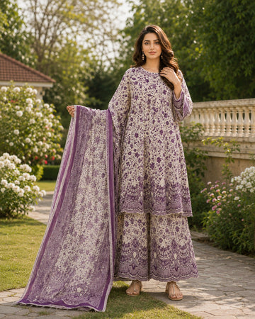 Bana Dora 3 Piece Frock – Lavender Purple