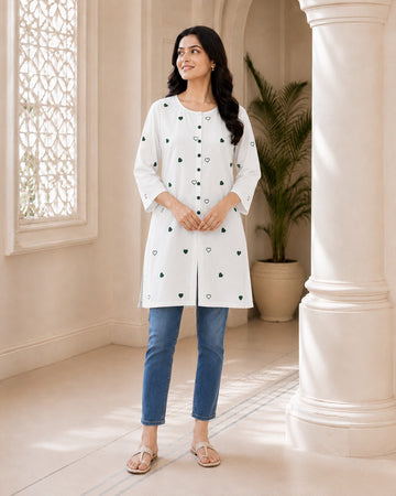 EMBROIDERED TOP – WHITE & GREEN