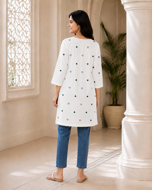 EMBROIDERED TOP – WHITE & GREEN