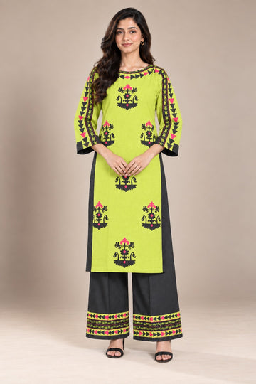 Lime Motif Bana Dora Kaftan Co-ord Set