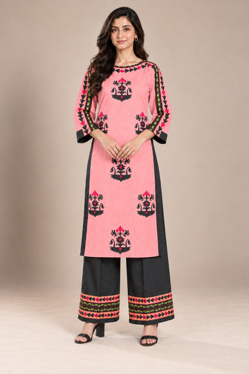 Coral Motif Bana Dora Kaftan Co-ord Set