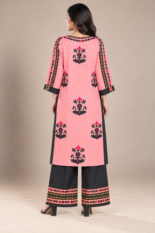 Coral Motif Bana Dora Kaftan Co-ord Set