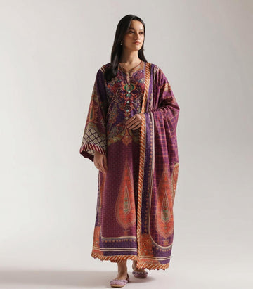 PLUM PAISLEY PRINTED 3 - PIECE SUIT