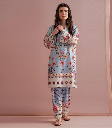 BLUE FOLKLORE PRINTED 2-PIECE SUIT