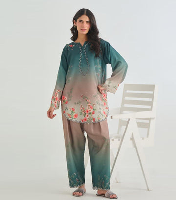 TEAL BLOOM PRINTED 2-PIECE SUIT
